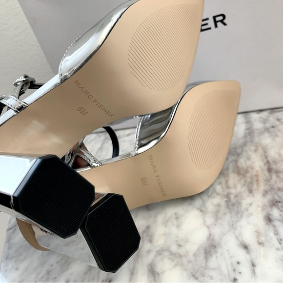 Marc Fisher Doster Slingback Block Heels Pumps in Metallic Silver 6 - Picture 8 of 11